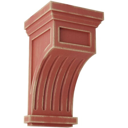 Ekena Millwork 7"W x 7 1/2"D x 13"H Fluted Wood Vintage Decor Corbel, Salvage Red CORWD07X07X13FLRD